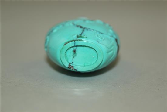 A Chinese turquoise matrix snuff bottle and stopper, 1900-1950, 5.5cm incl. stopper